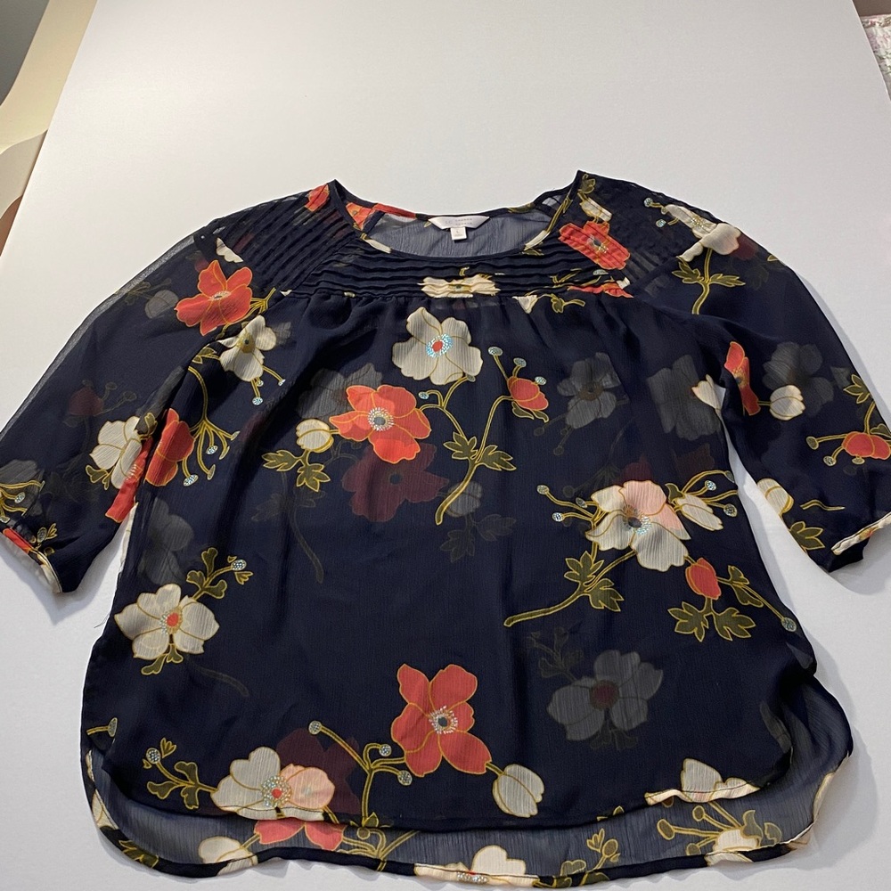 LC Lauren Conrad Navy Floral Top